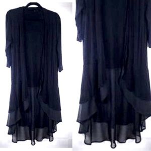 Open Kimono Cardigan with Ruffle Hem Stretch